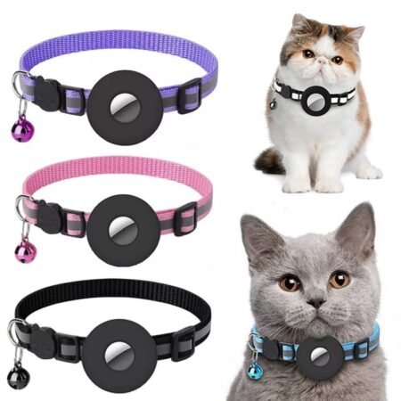 Reflective Waterproof Nylon Collar with Airtag Holder – Protective Case for Cats & Dogs